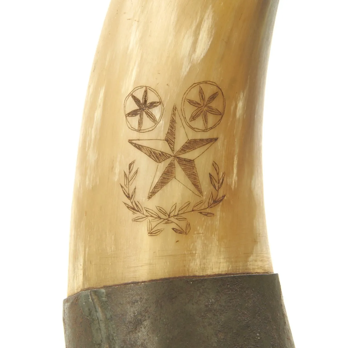 Original U.S. Naval Gunner's Priming Priming Powder Horn with Patriotic Scrimshaw Engraving c.1812