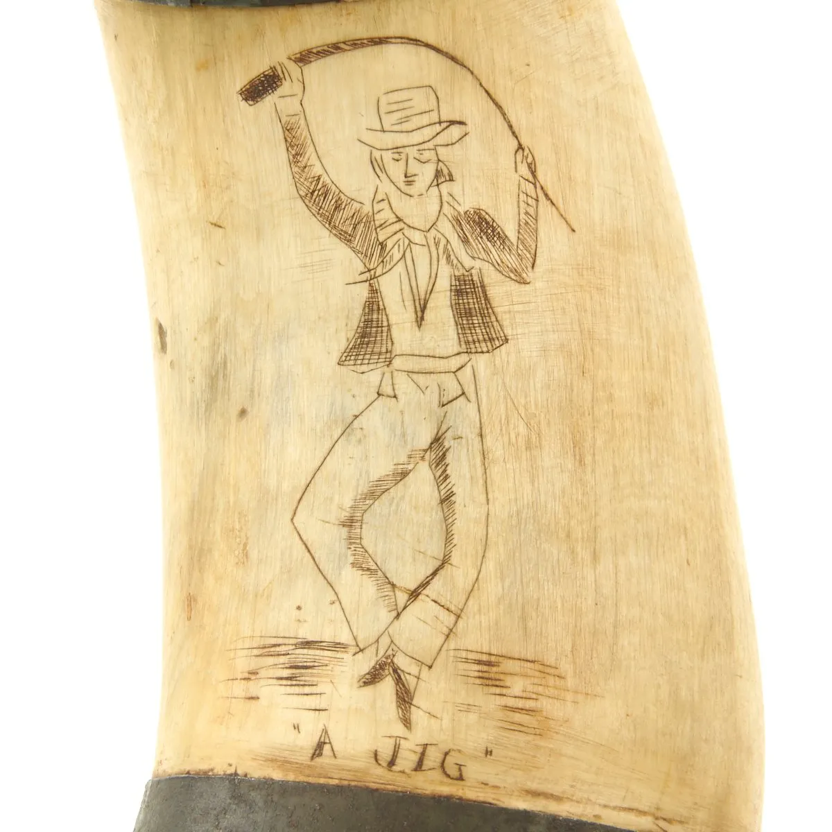 Original U.S. Naval Gunner's Priming Priming Powder Horn with Patriotic Scrimshaw Engraving c.1812