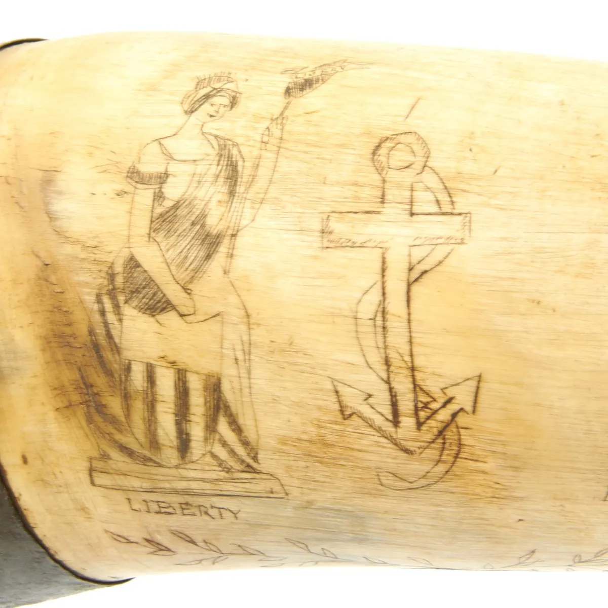 Original U.S. Naval Gunner's Priming Priming Powder Horn with Patriotic Scrimshaw Engraving c.1812