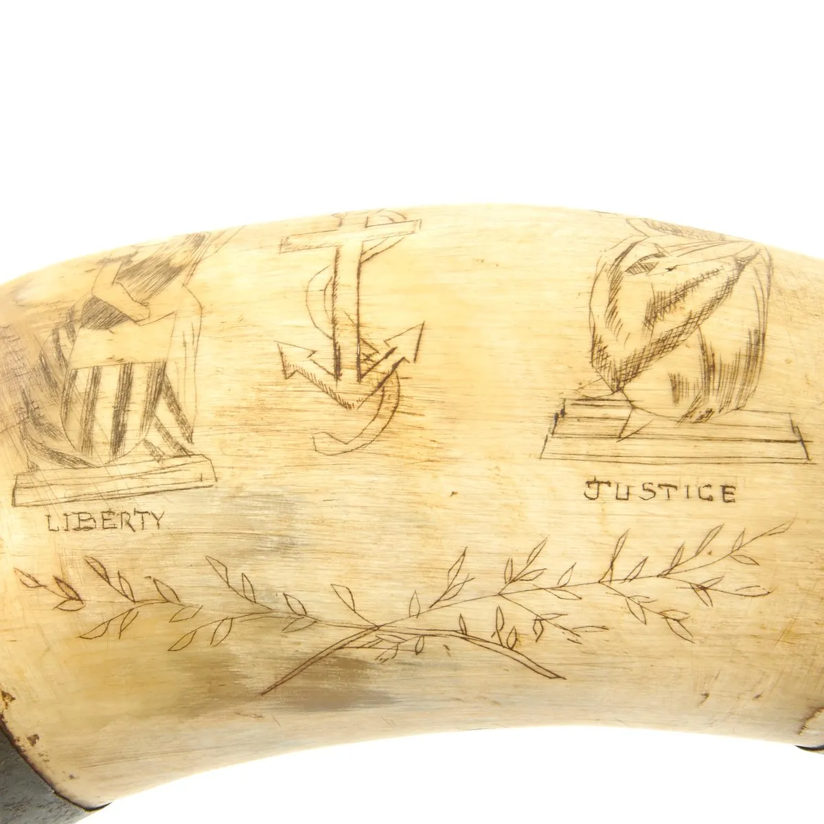 Original U.S. Naval Gunner's Priming Priming Powder Horn with Patriotic Scrimshaw Engraving c.1812
