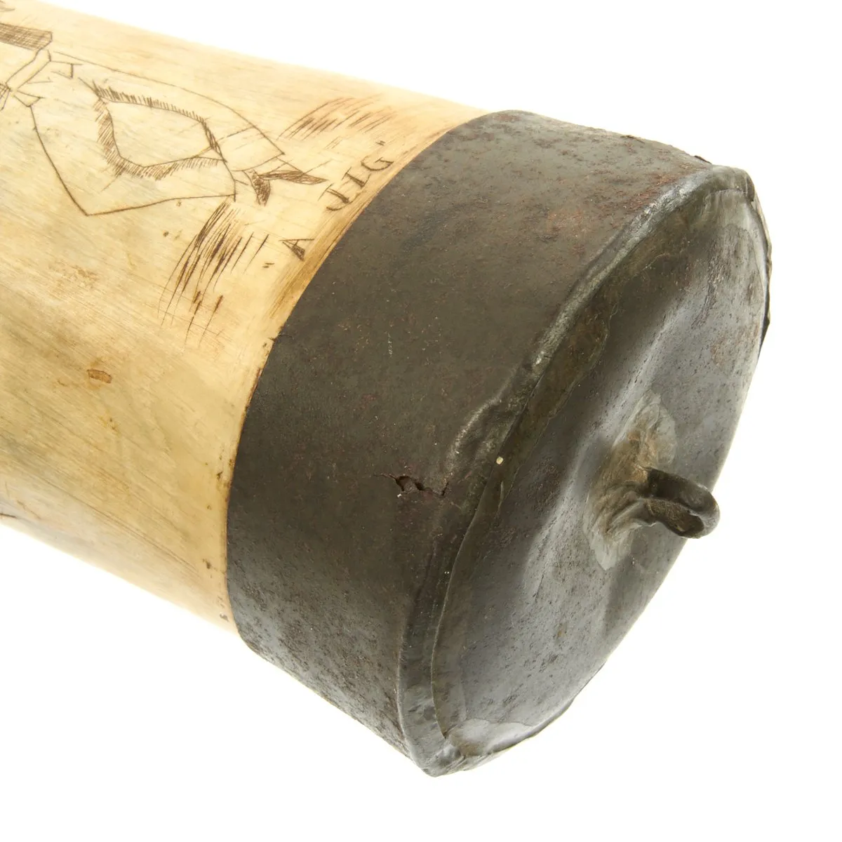 Original U.S. Naval Gunner's Priming Priming Powder Horn with Patriotic Scrimshaw Engraving c.1812