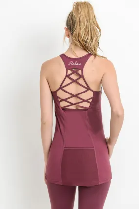 Performance Mesh Pocket Tank Top - Deep Plum/Green