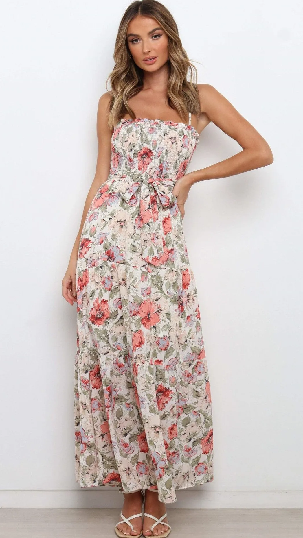 Pink Floral Slip Maxi Dress