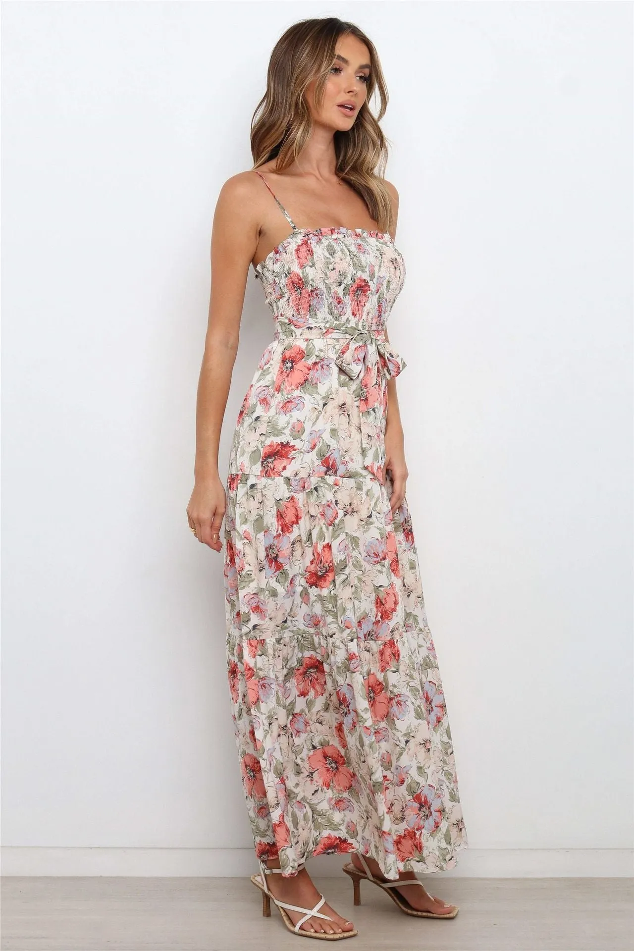 Pink Floral Slip Maxi Dress