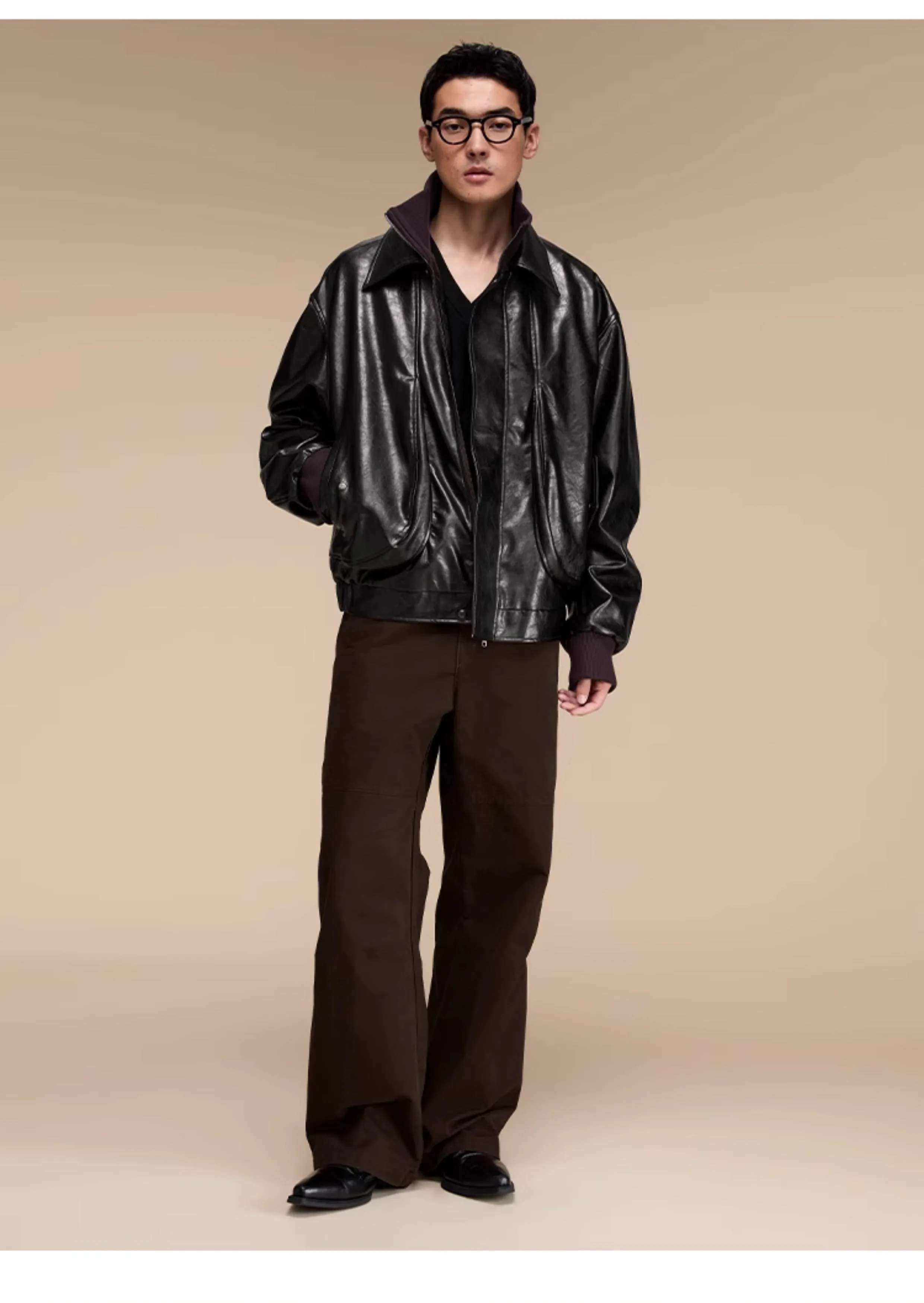Quilted loose leather casual jacket