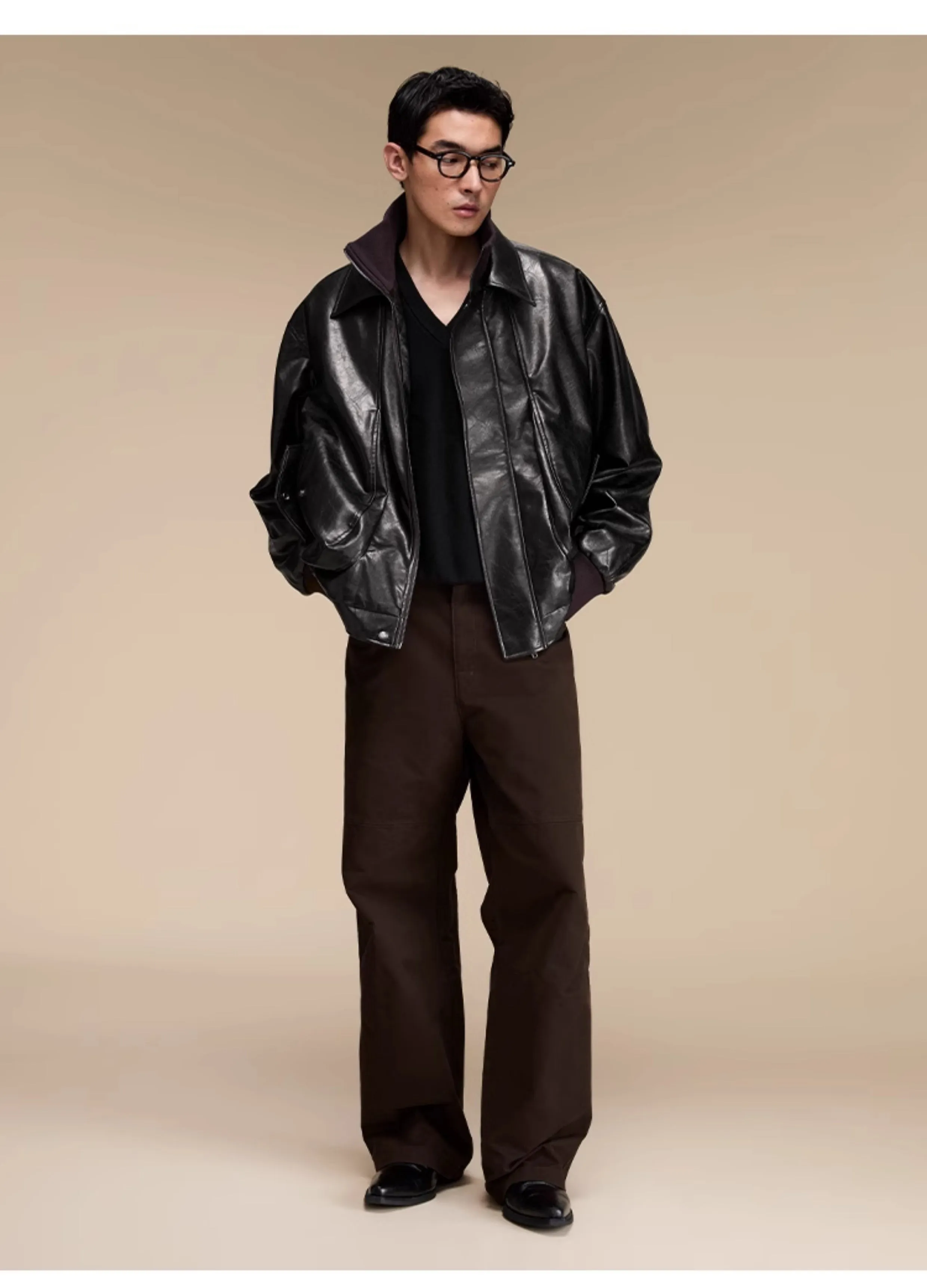Quilted loose leather casual jacket