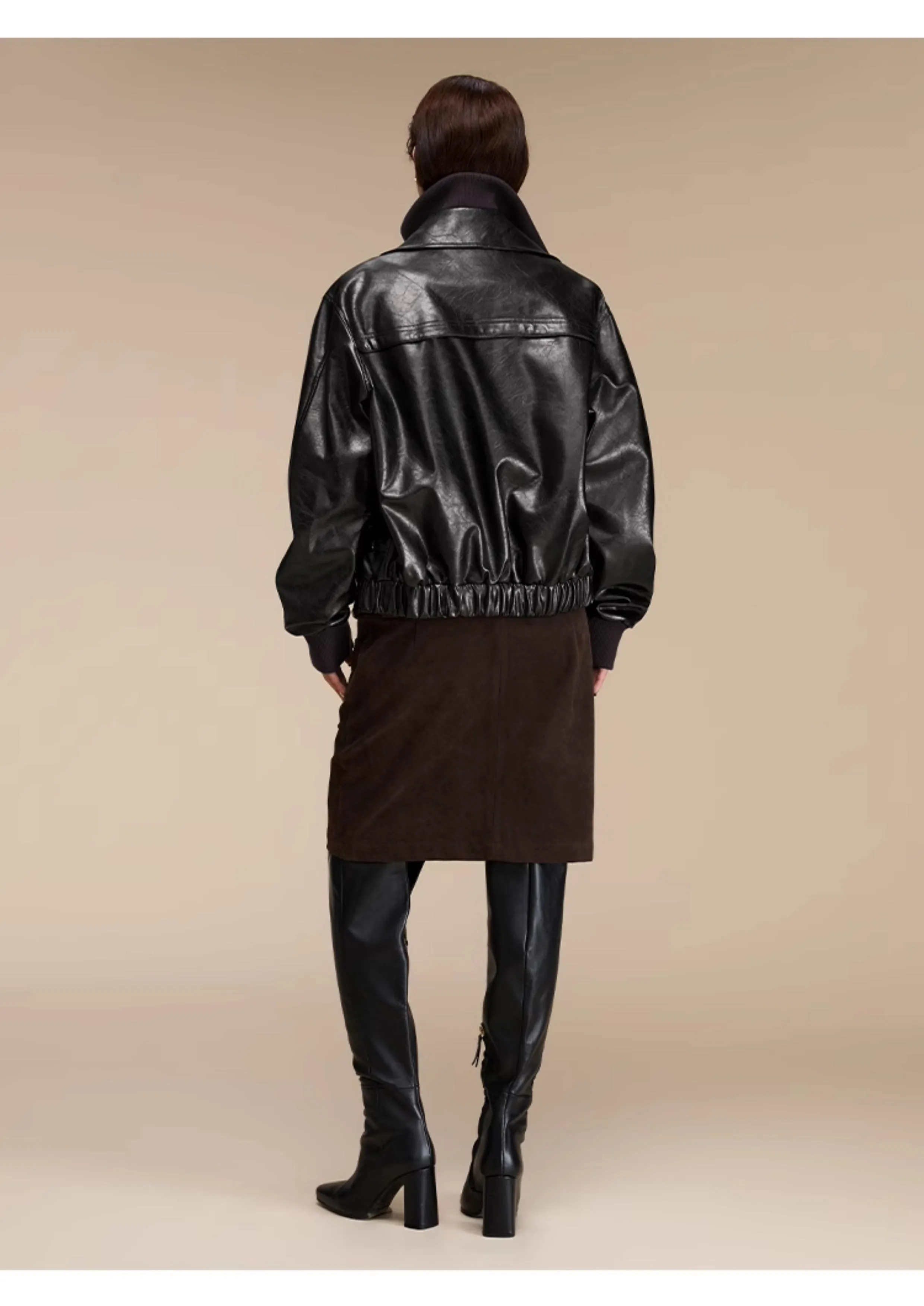 Quilted loose leather casual jacket