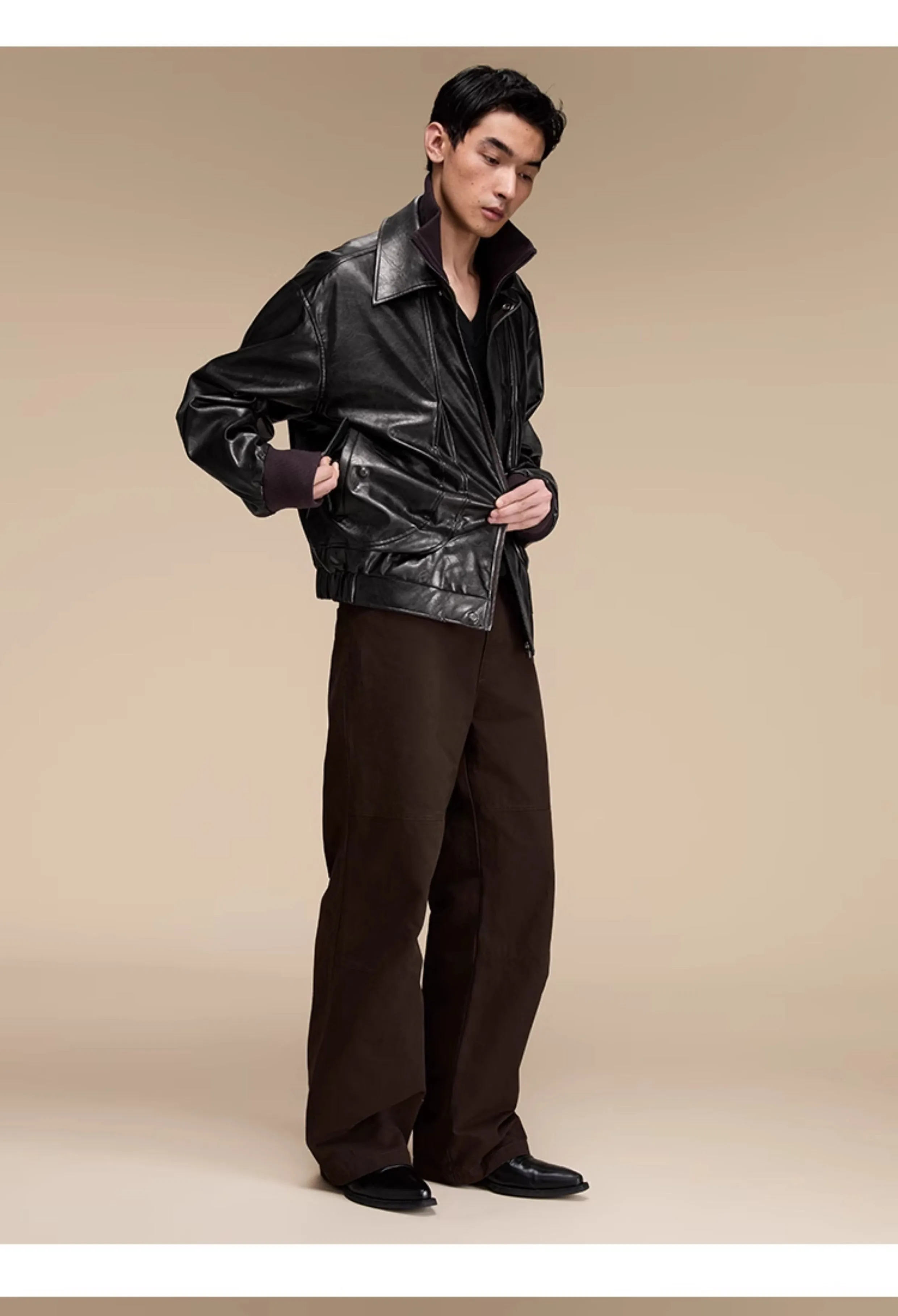 Quilted loose leather casual jacket