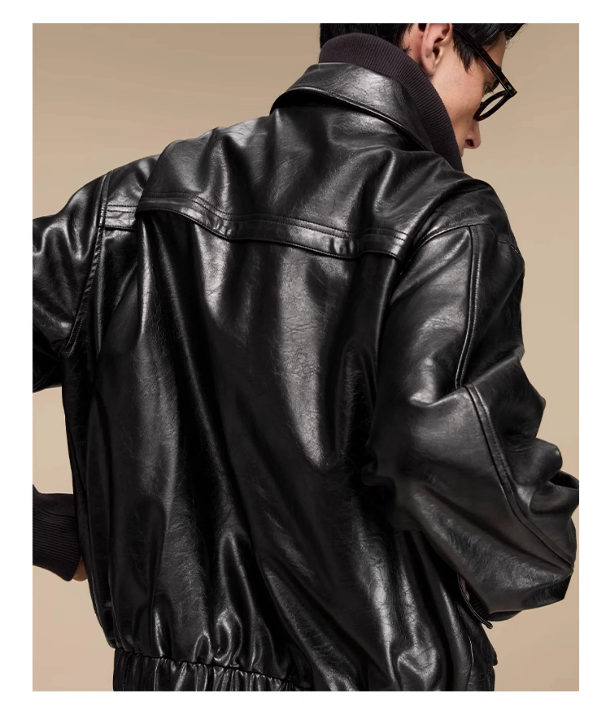 Quilted loose leather casual jacket