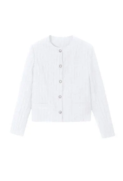 Round neck wrinkled quilt jacket lined in two colors