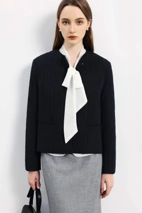 Round neck wrinkled quilt jacket lined in two colors