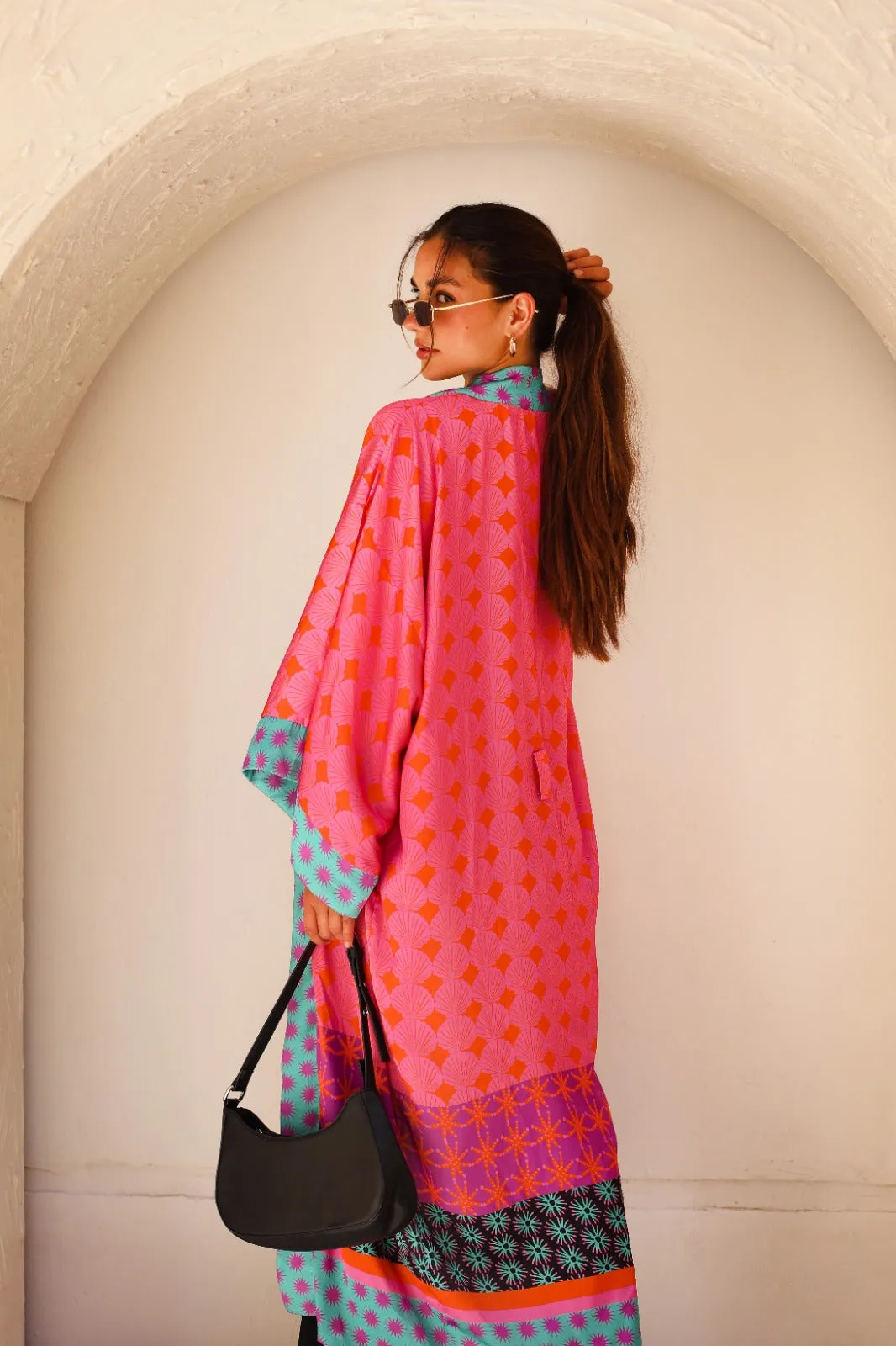 Seashells And The Purple Sun Satin Kimono