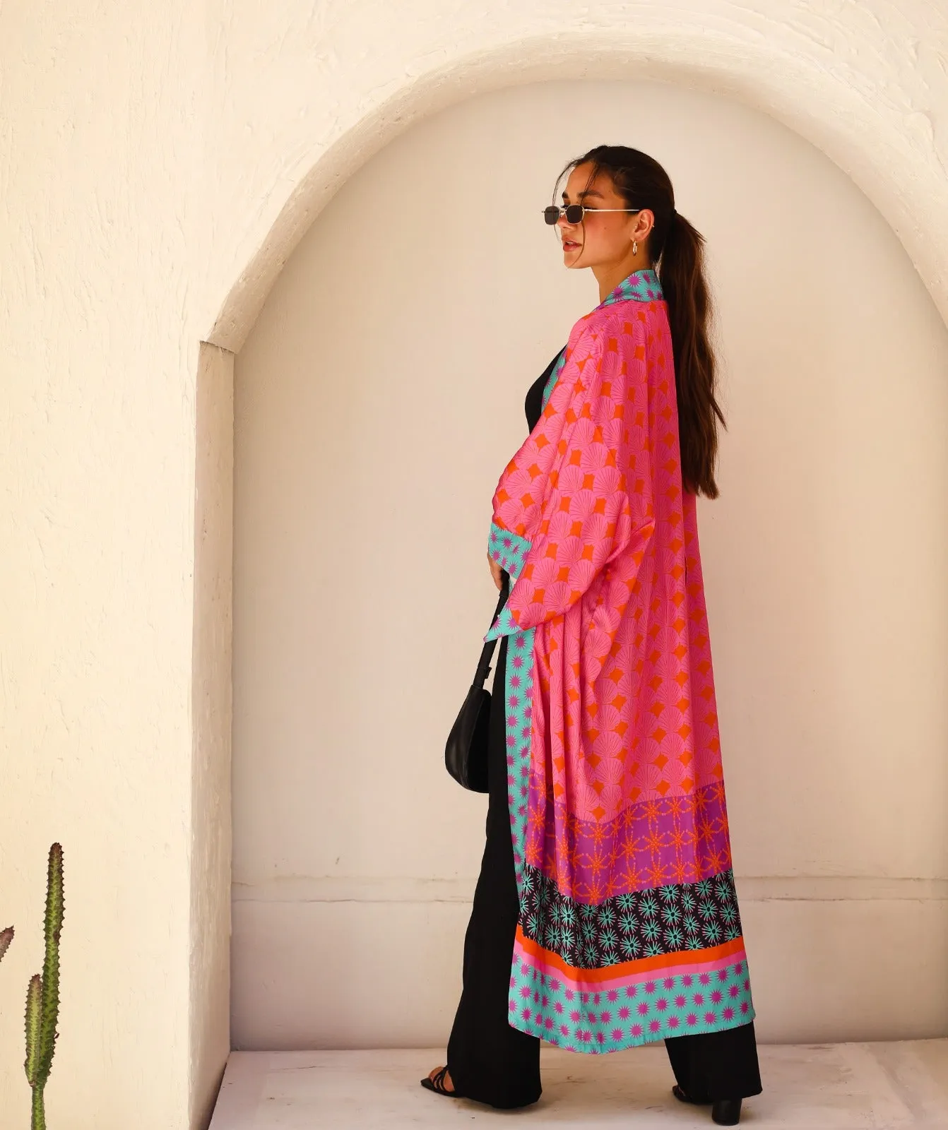 Seashells And The Purple Sun Satin Kimono