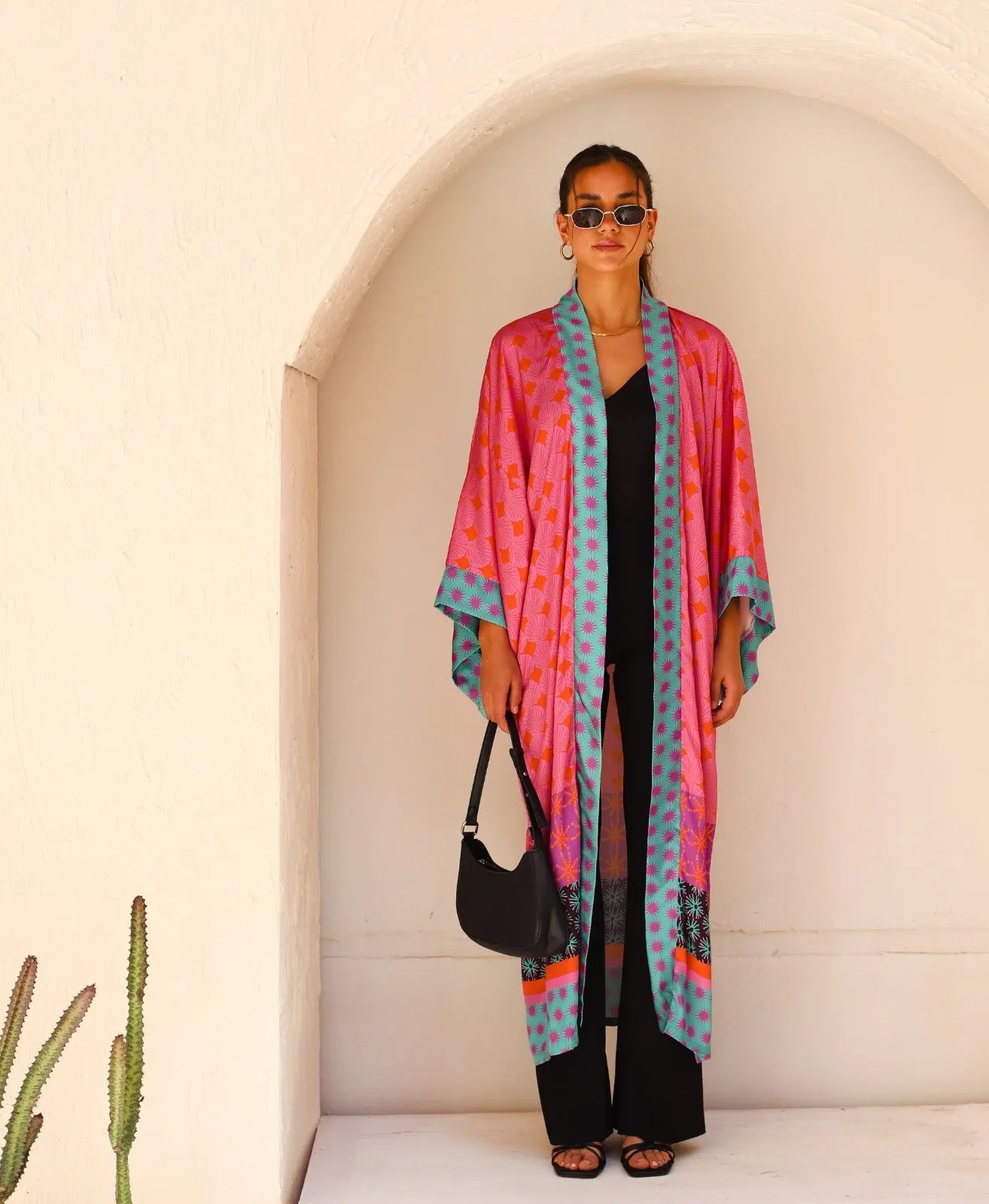 Seashells And The Purple Sun Satin Kimono