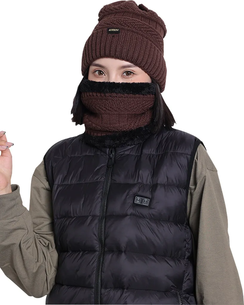 Sidiou Group Unisex Winter Fashion Knitted Women Fleece Beanie Hat Thermal Scarves Sets Warm Thick Earflap Hat And Scarf Set