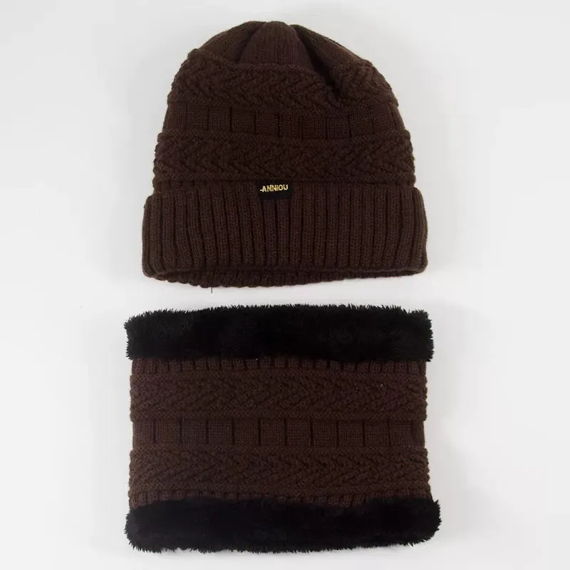 Sidiou Group Unisex Winter Fashion Knitted Women Fleece Beanie Hat Thermal Scarves Sets Warm Thick Earflap Hat And Scarf Set