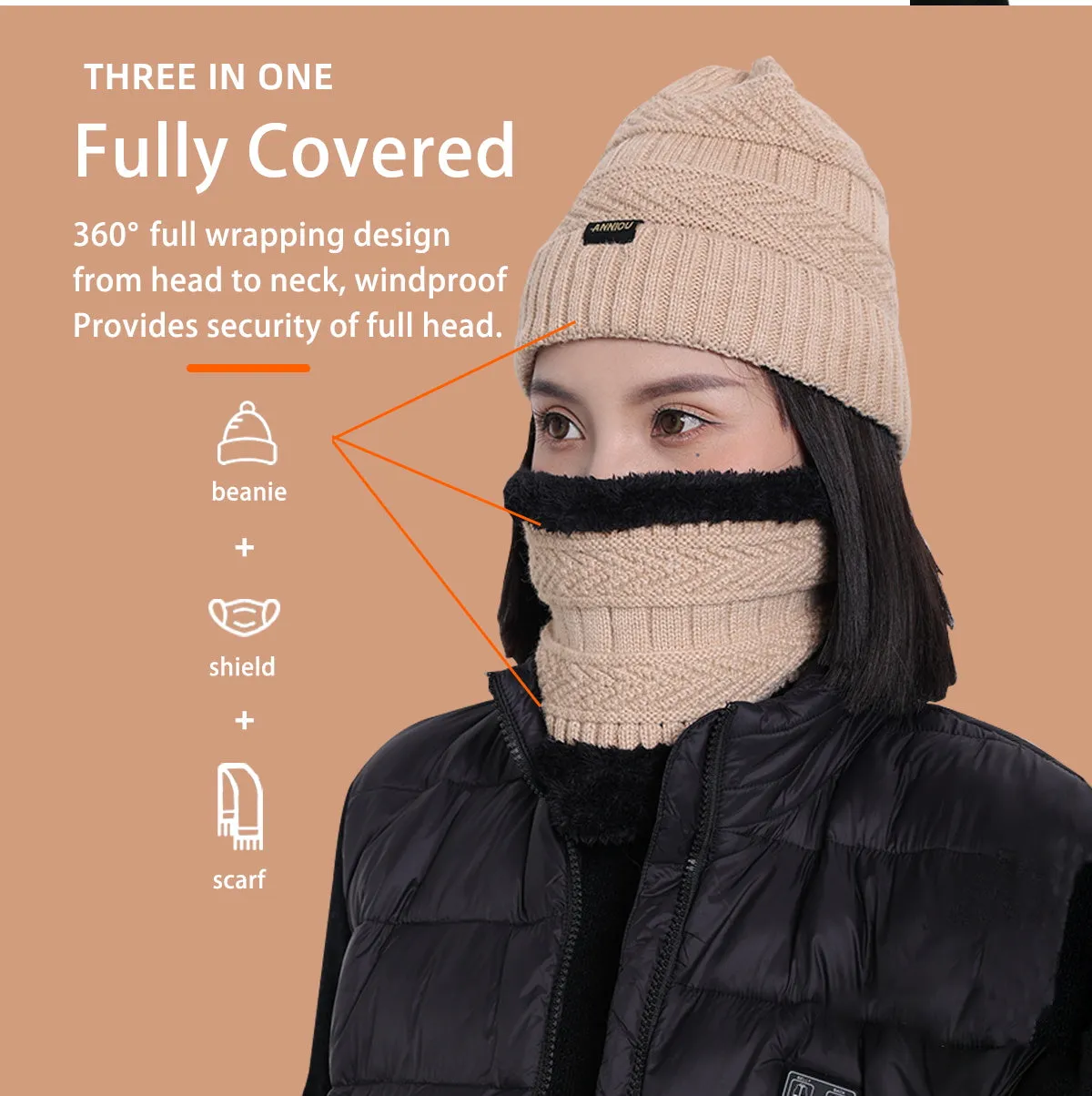 Sidiou Group Unisex Winter Fashion Knitted Women Fleece Beanie Hat Thermal Scarves Sets Warm Thick Earflap Hat And Scarf Set