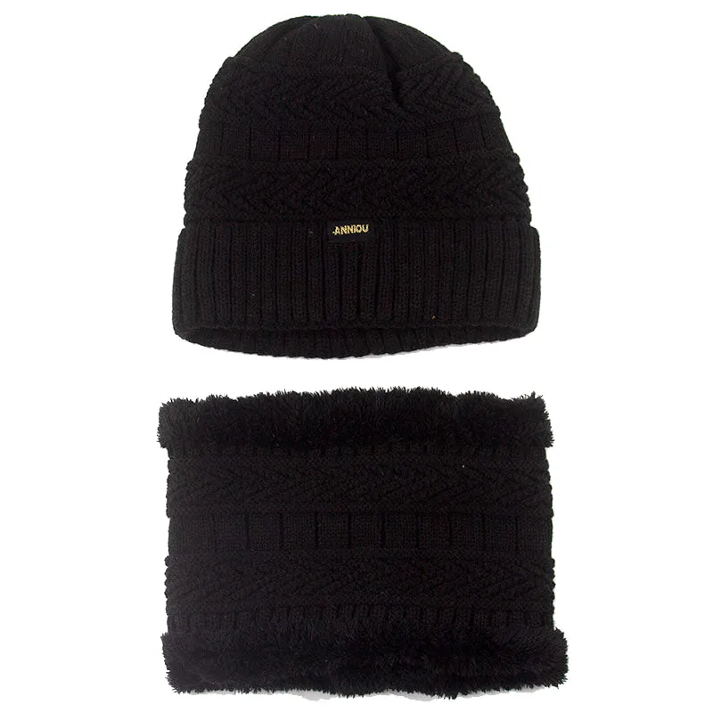 Sidiou Group Unisex Winter Fashion Knitted Women Fleece Beanie Hat Thermal Scarves Sets Warm Thick Earflap Hat And Scarf Set