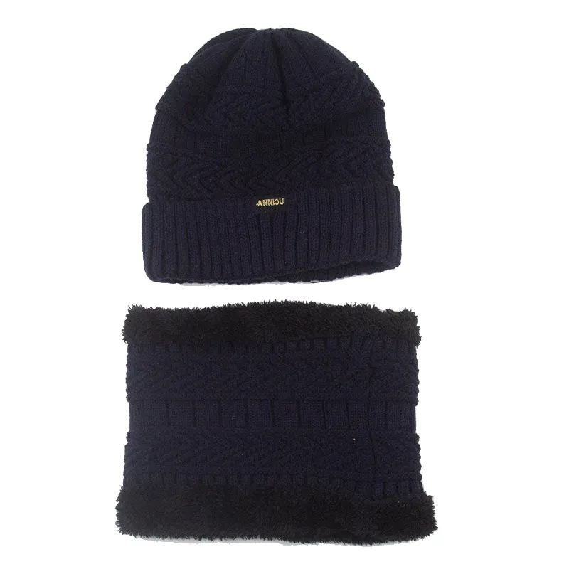 Sidiou Group Unisex Winter Fashion Knitted Women Fleece Beanie Hat Thermal Scarves Sets Warm Thick Earflap Hat And Scarf Set