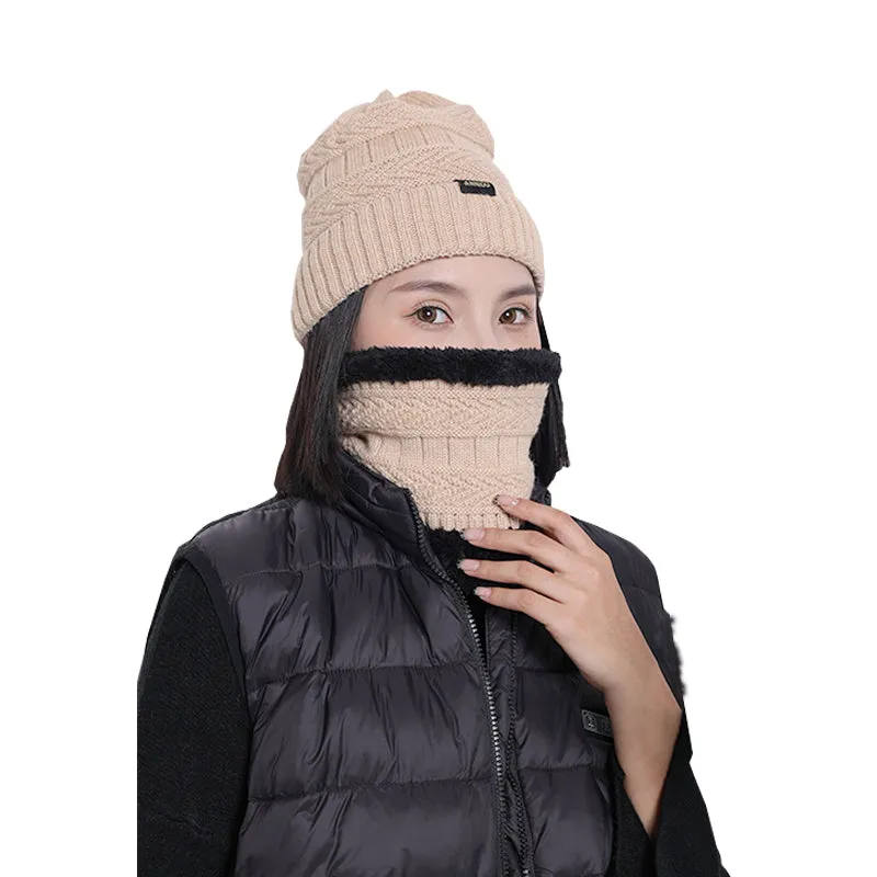 Sidiou Group Unisex Winter Fashion Knitted Women Fleece Beanie Hat Thermal Scarves Sets Warm Thick Earflap Hat And Scarf Set