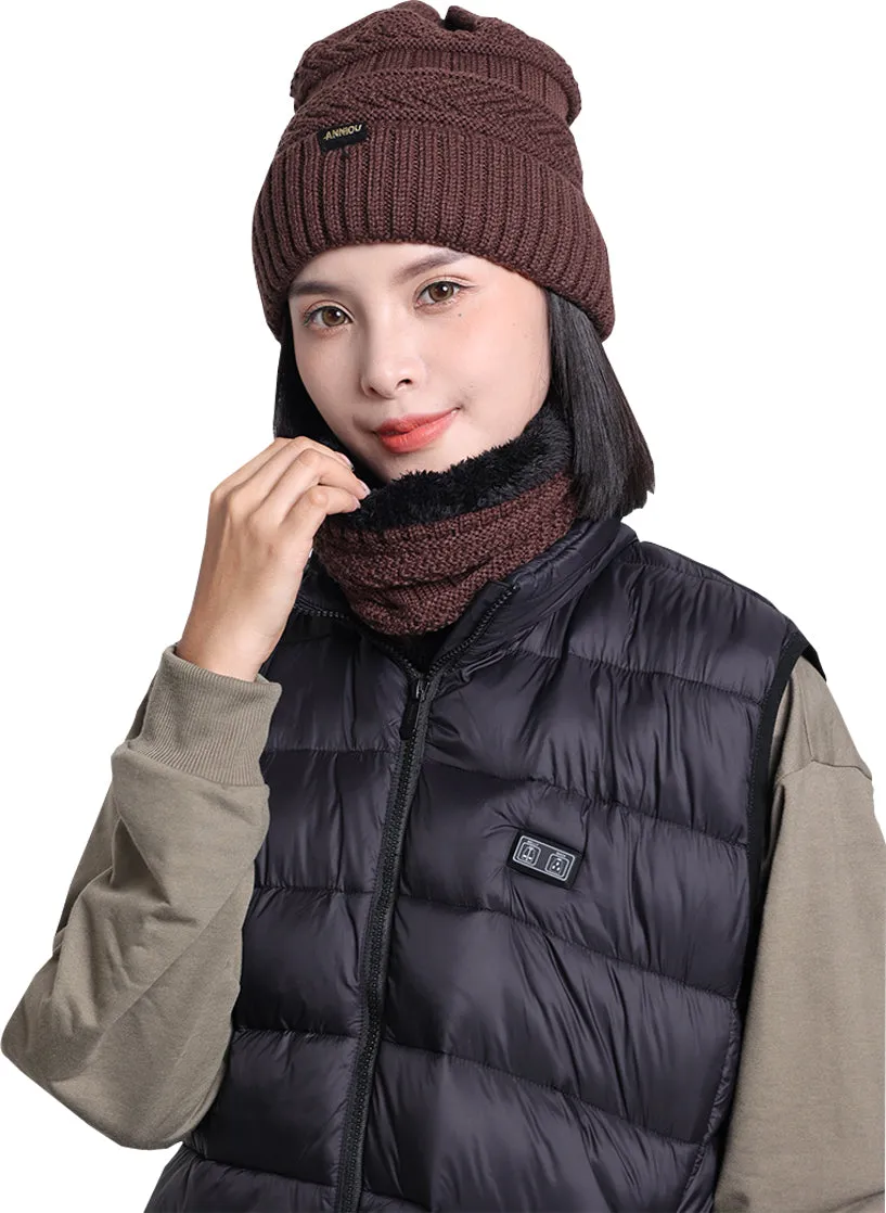 Sidiou Group Unisex Winter Fashion Knitted Women Fleece Beanie Hat Thermal Scarves Sets Warm Thick Earflap Hat And Scarf Set