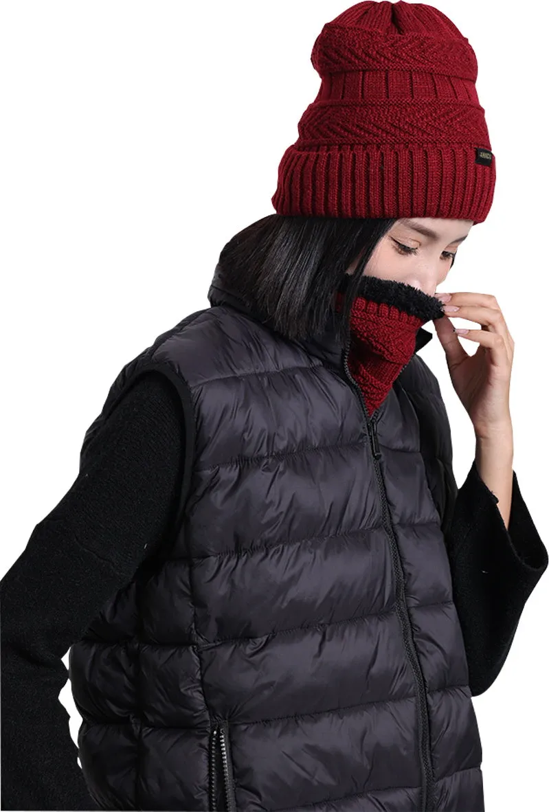 Sidiou Group Unisex Winter Fashion Knitted Women Fleece Beanie Hat Thermal Scarves Sets Warm Thick Earflap Hat And Scarf Set