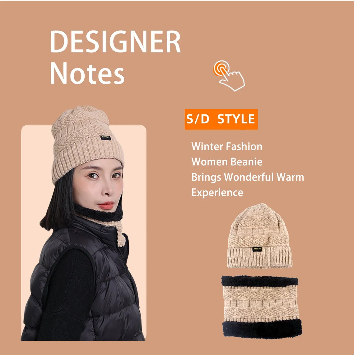 Sidiou Group Unisex Winter Fashion Knitted Women Fleece Beanie Hat Thermal Scarves Sets Warm Thick Earflap Hat And Scarf Set