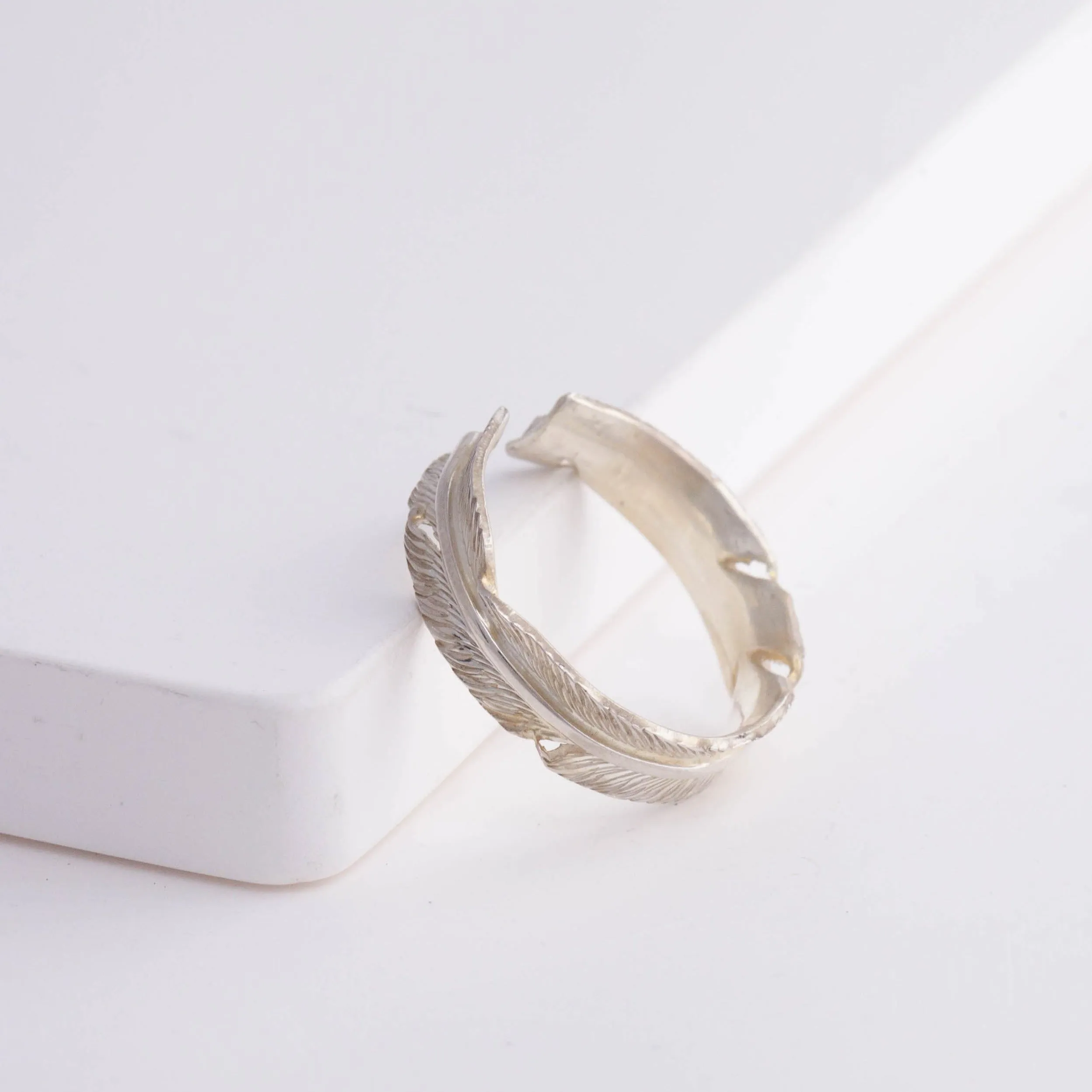 Silver infinity feather ear cuff (large)