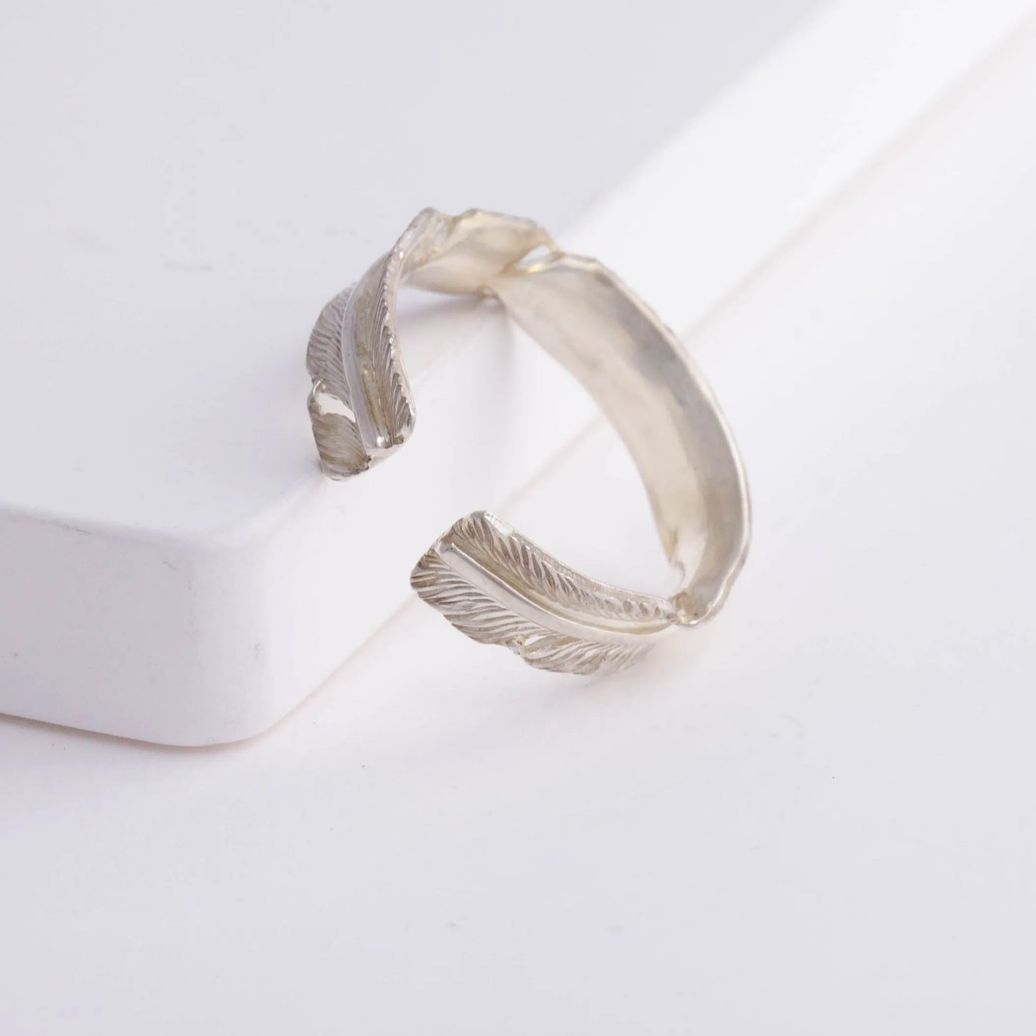 Silver infinity feather ear cuff (large)