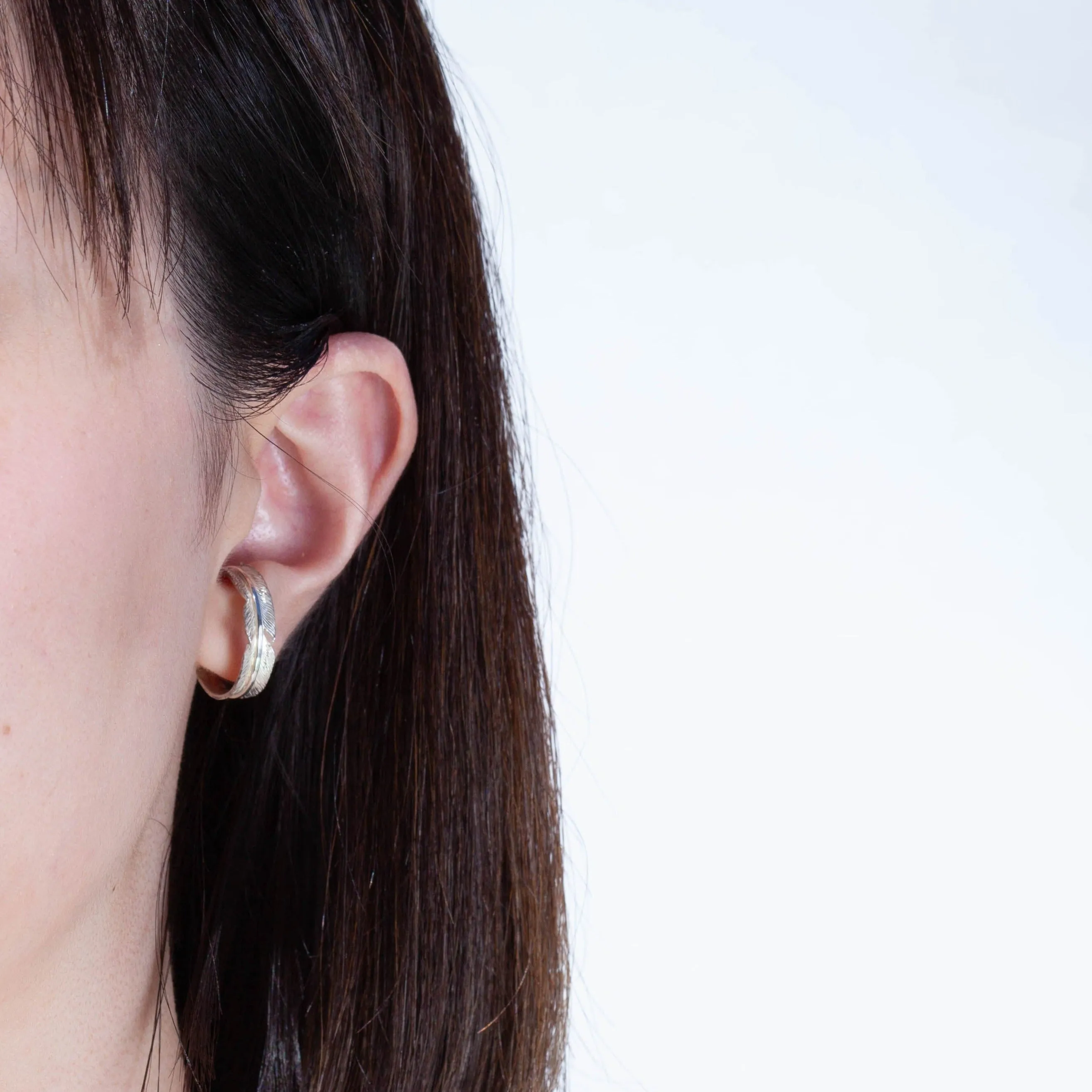 Silver infinity feather ear cuff (large)
