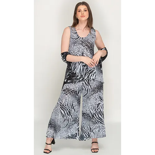 Sleeve Less Animal Print Reversible Pant Set For Women