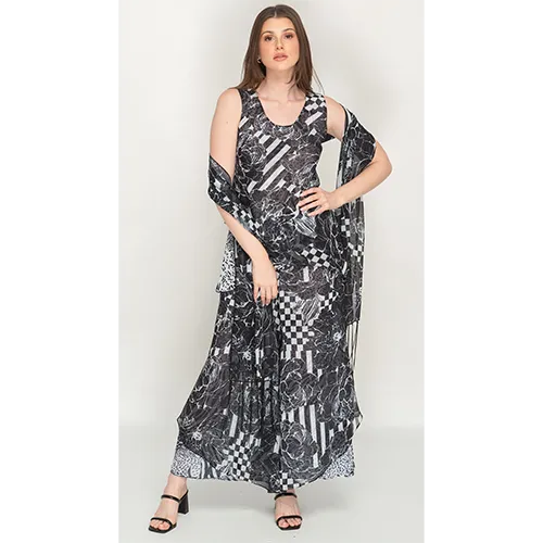 Sleeve Less Animal Print Reversible Pant Set For Women