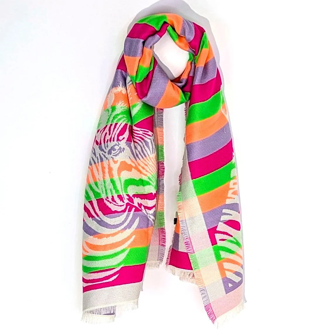 Special and substantial warm neon zebra scarf