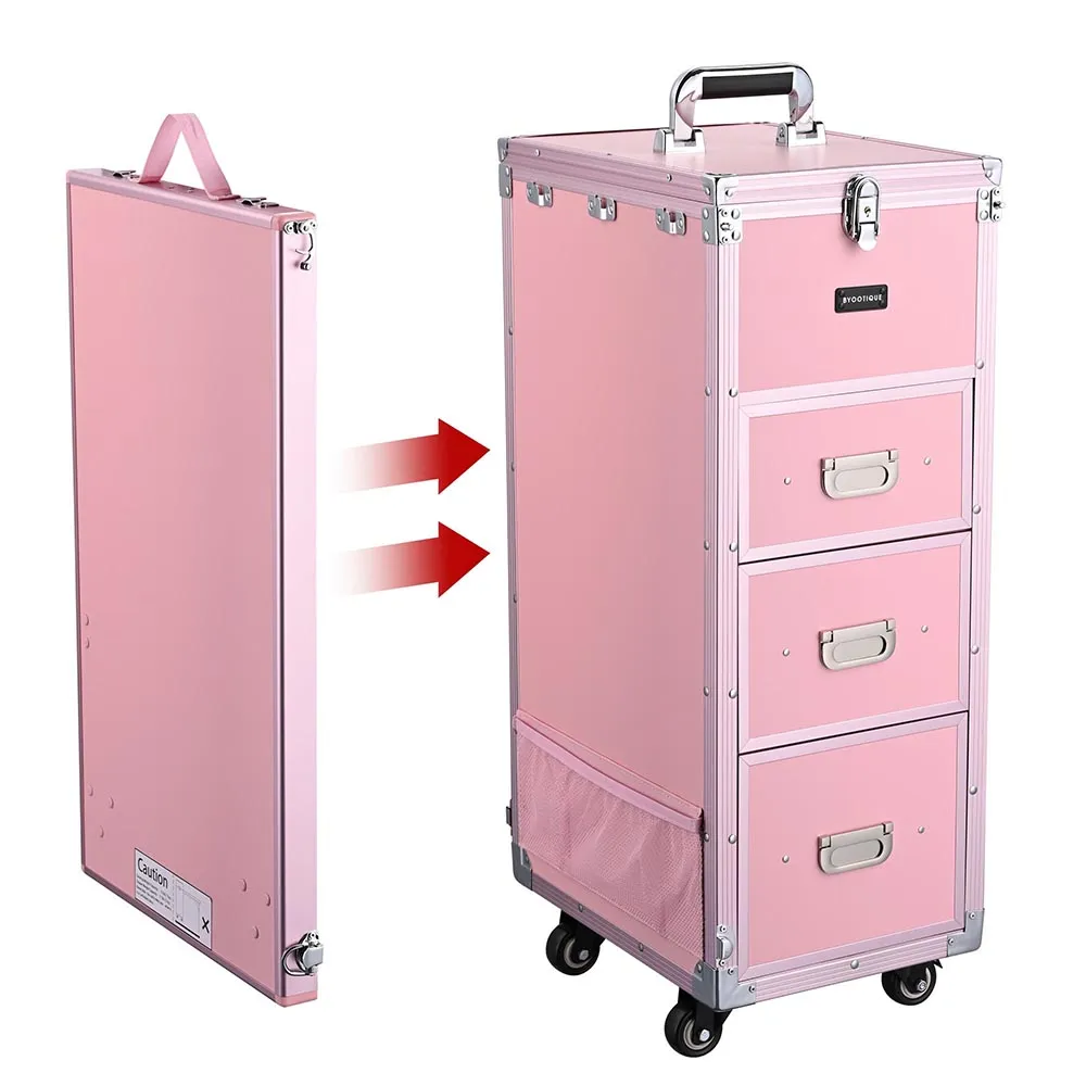 TheLAShop Rolling Makeup Station with Slide Drawers Detachable Pink