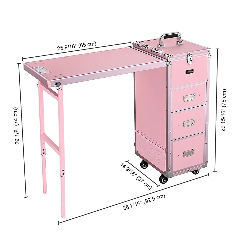 TheLAShop Rolling Makeup Station with Slide Drawers Detachable Pink