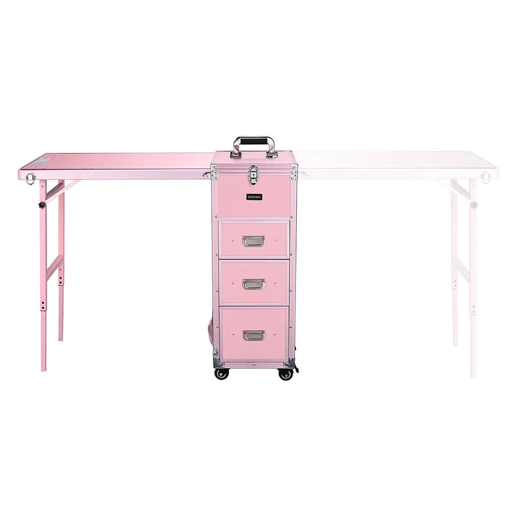 TheLAShop Rolling Makeup Station with Slide Drawers Detachable Pink