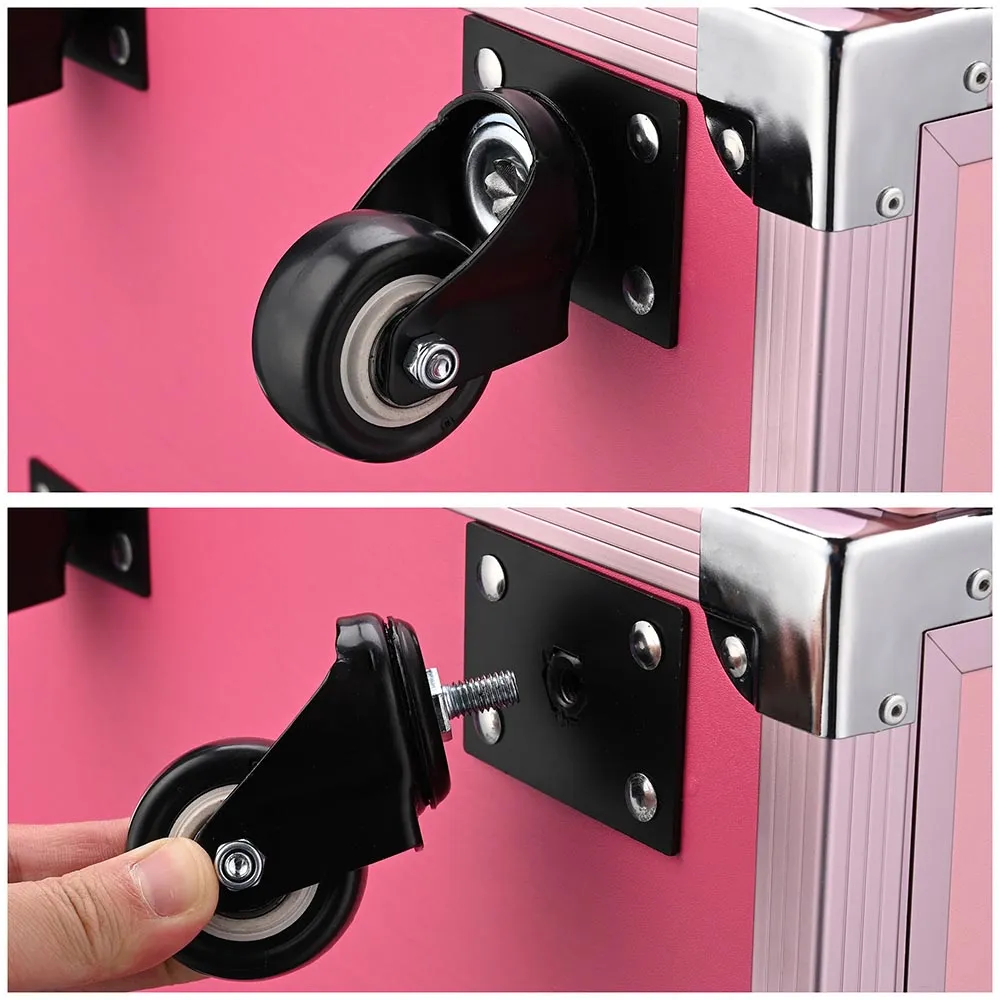TheLAShop Rolling Makeup Station with Slide Drawers Detachable Pink