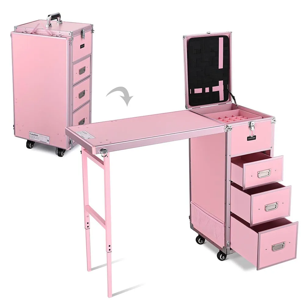TheLAShop Rolling Makeup Station with Slide Drawers Detachable Pink