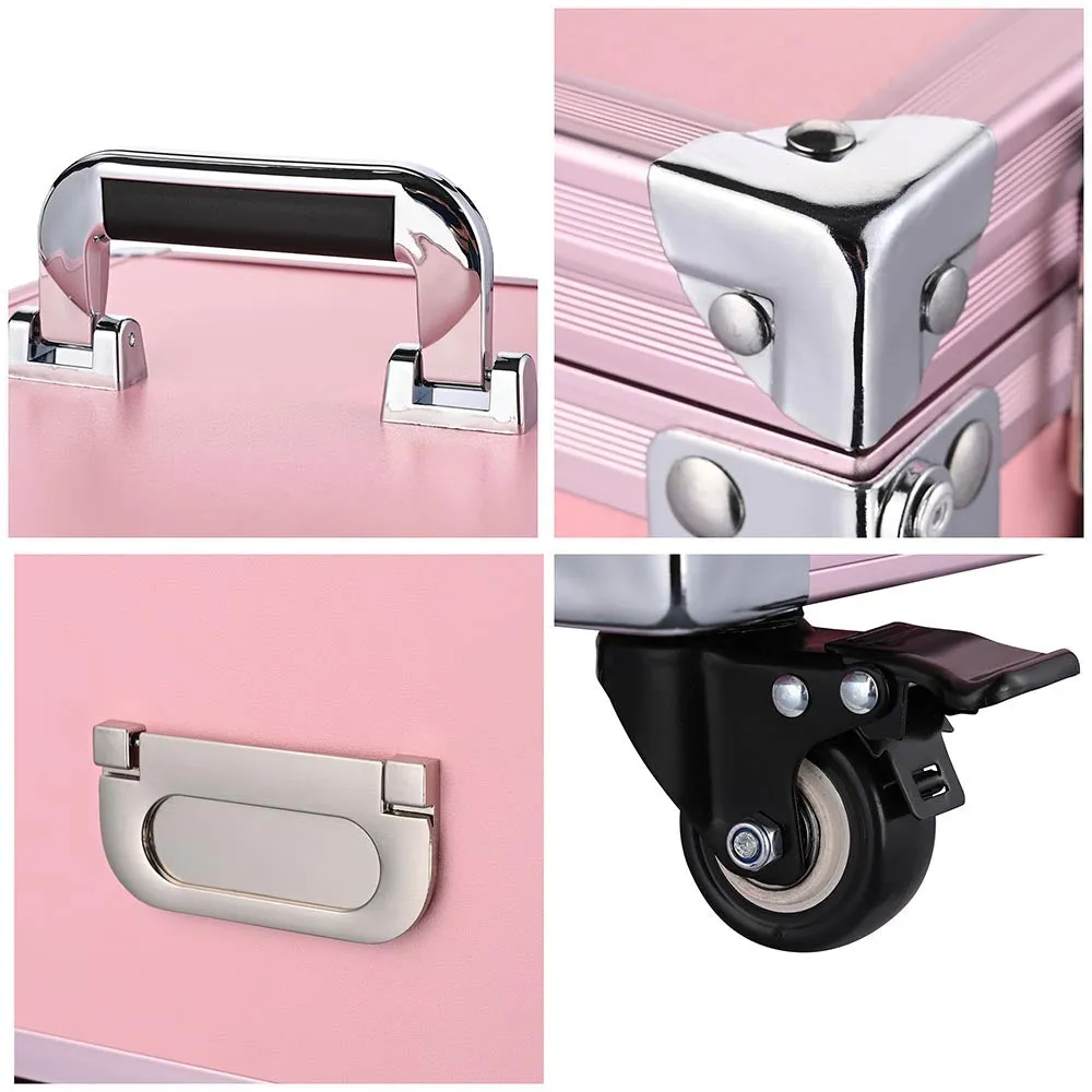 TheLAShop Rolling Makeup Station with Slide Drawers Detachable Pink