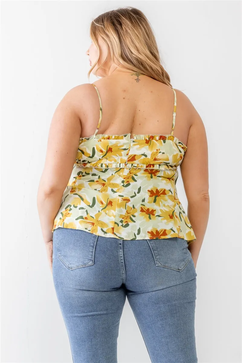 Voluptuous ( ) Plus Floral Print Woven Ruffle Sleeveless Back Zipper Tank Top - 3 colors - Ships from The US
