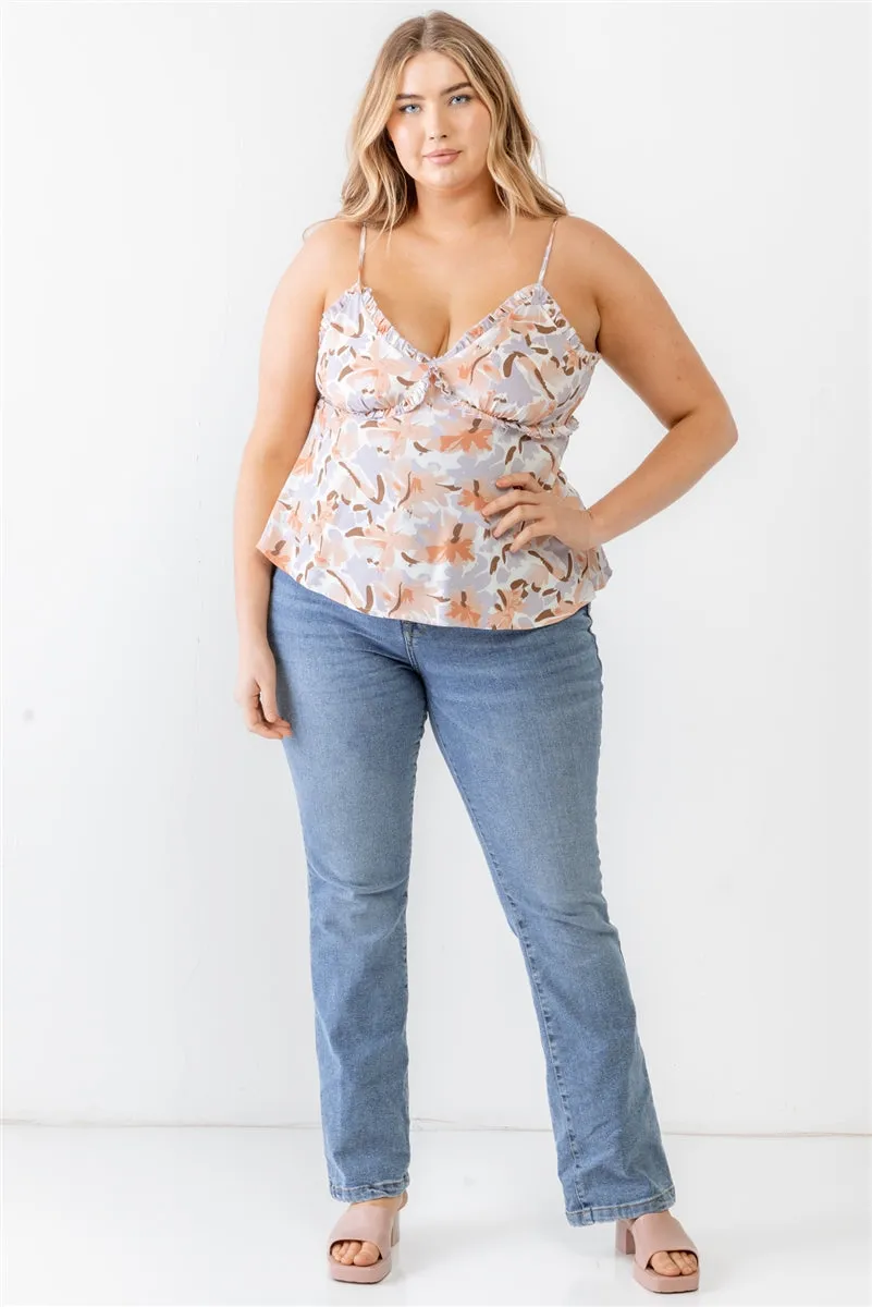 Voluptuous ( ) Plus Floral Print Woven Ruffle Sleeveless Back Zipper Tank Top - 3 colors - Ships from The US