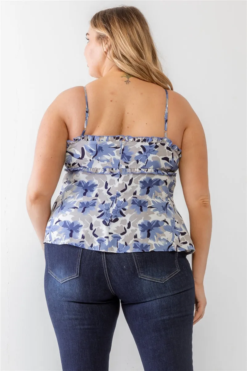 Voluptuous ( ) Plus Floral Print Woven Ruffle Sleeveless Back Zipper Tank Top - 3 colors - Ships from The US