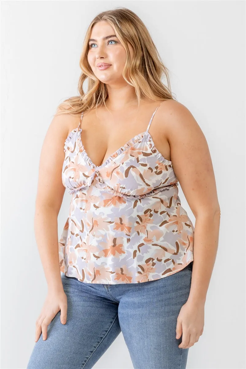 Voluptuous ( ) Plus Floral Print Woven Ruffle Sleeveless Back Zipper Tank Top - 3 colors - Ships from The US