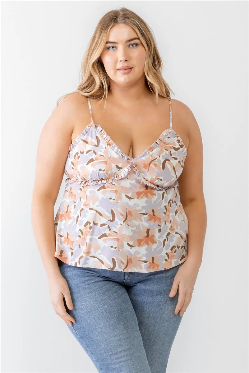 Voluptuous ( ) Plus Floral Print Woven Ruffle Sleeveless Back Zipper Tank Top - 3 colors - Ships from The US