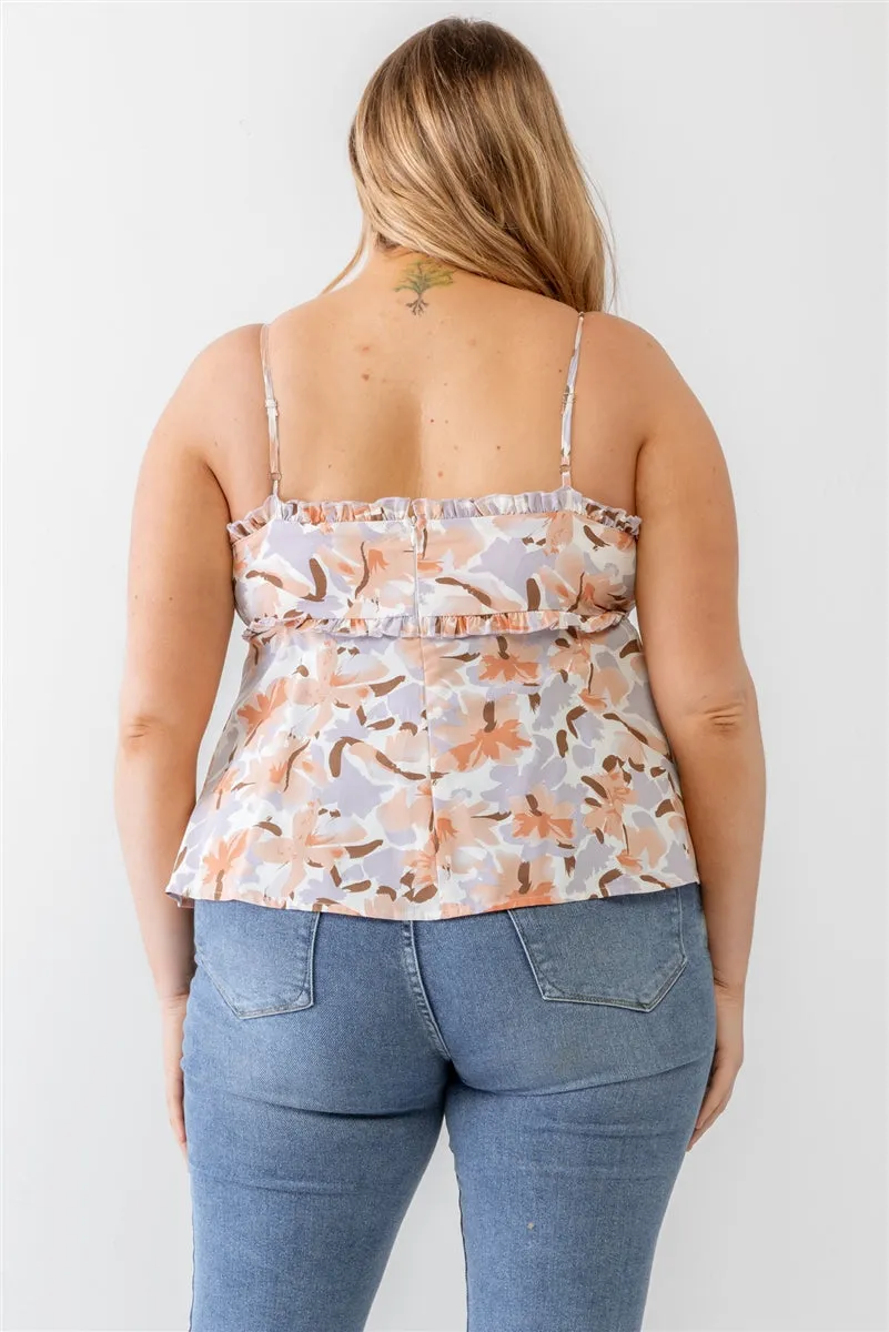 Voluptuous ( ) Plus Floral Print Woven Ruffle Sleeveless Back Zipper Tank Top - 3 colors - Ships from The US
