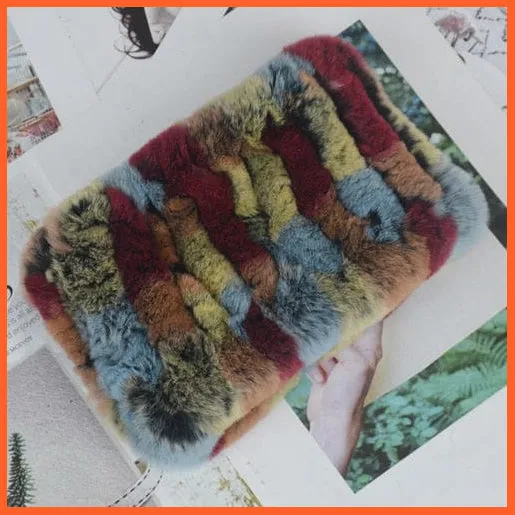 Women Handmade 100% Real Rex Fur Knitted Scarf | Genuine Fur Ring Scarves