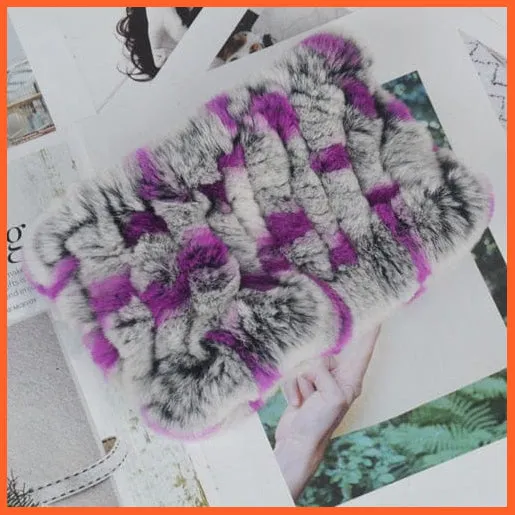 Women Handmade 100% Real Rex Fur Knitted Scarf | Genuine Fur Ring Scarves