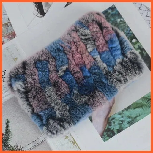 Women Handmade 100% Real Rex Fur Knitted Scarf | Genuine Fur Ring Scarves