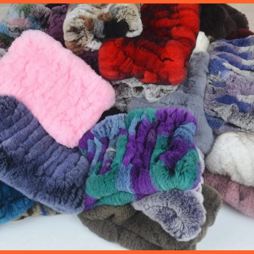 Women Handmade 100% Real Rex Fur Knitted Scarf | Genuine Fur Ring Scarves