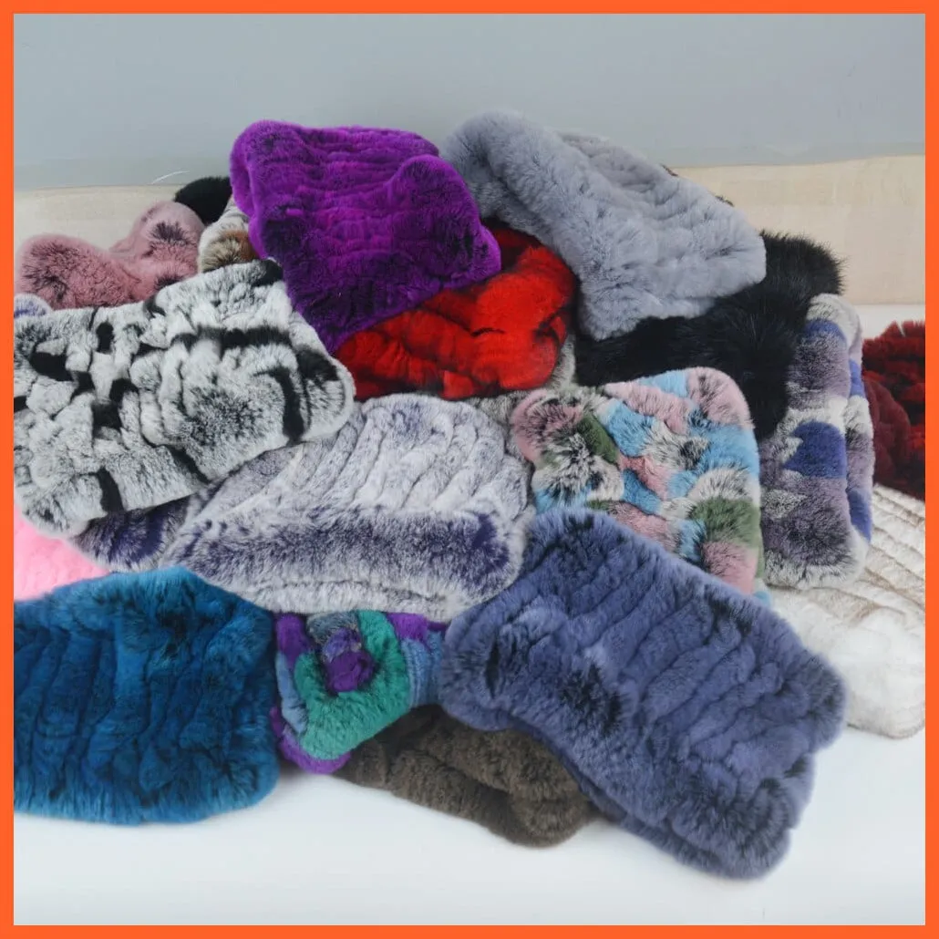 Women Handmade 100% Real Rex Fur Knitted Scarf | Genuine Fur Ring Scarves